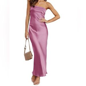 Strapless, satin cutout low back formal maxi dress XS
